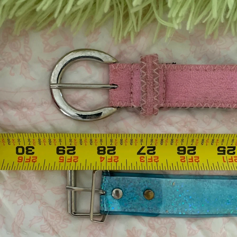 Belt Lot Girls Size 6 Pink Butterfly & Sparkly Blue 2 PCS Velvet Rubber Buckle
